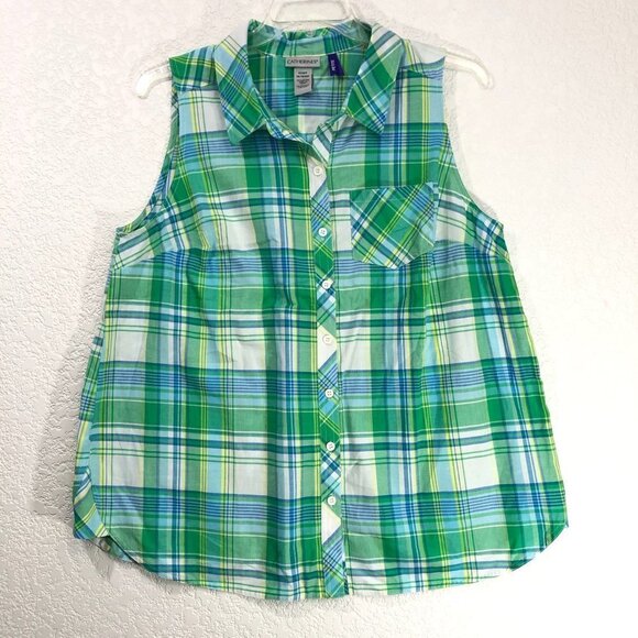 Catherine's Sleeveless Plaid Button Front Shirt - Picture 1 of 4